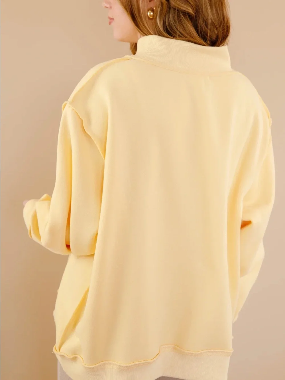 BUCKETLIST Mock Neck Dilly Dally Butter Yellow Pullover Sweatshirt Crewneck M/L